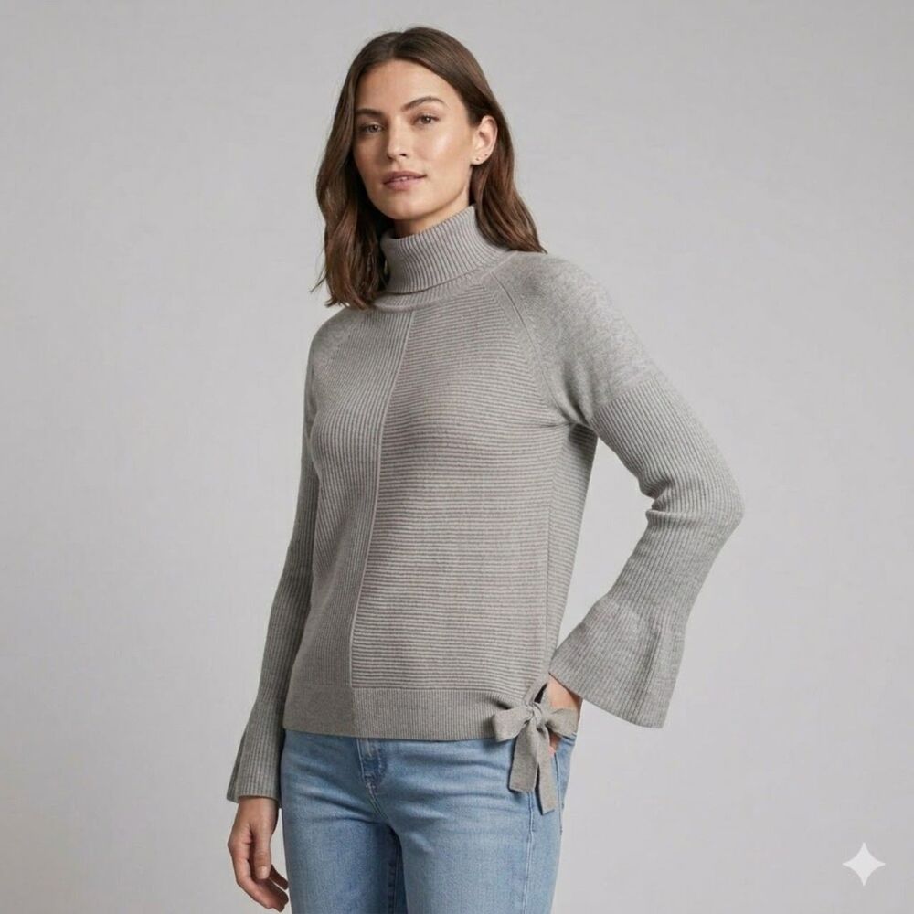 Simply Vera Vera Wang Heather Gray Ribbed Side-Tie Turtleneck Sweater